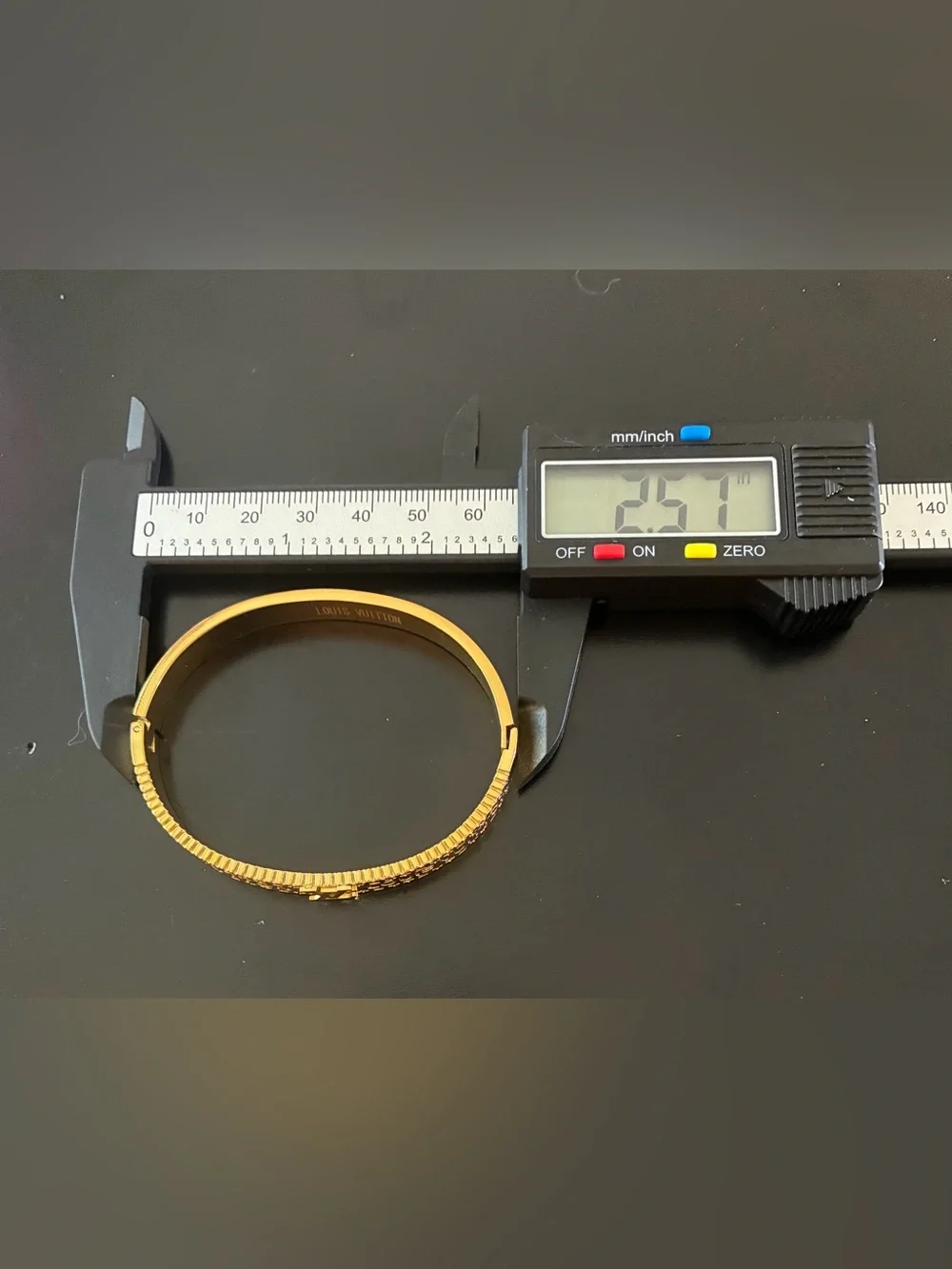 Gold LV Monogram Hinged Bangle Bracelet